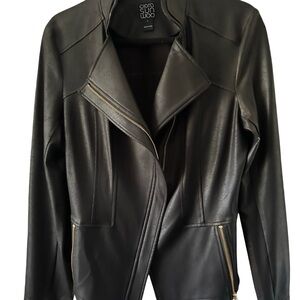 CLARA SUNWOO Women's Sleek Black Liquid Leather Jacket NWT